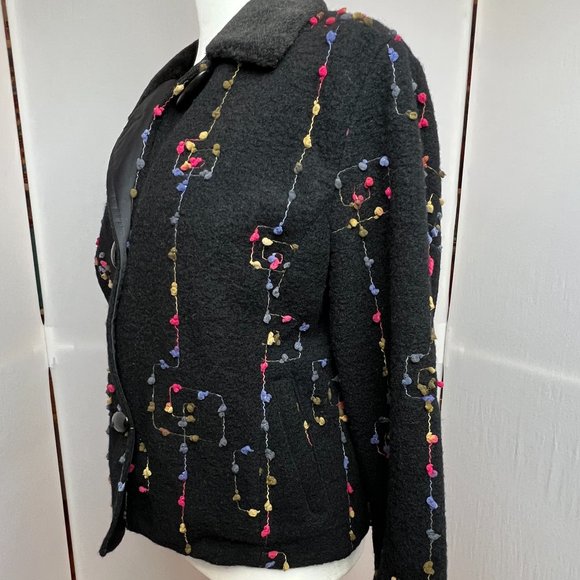 Tsunami Esq Black Wool Blend Embroidered Cropped Jacket Blazer Sz M Art-to-Wear - Picture 4 of 16
